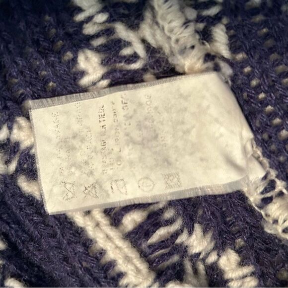 Rodier France Wool Cardigan Ivory Navy Diamond Pattern Sweater Collar Vintage L - Picture 9 of 12